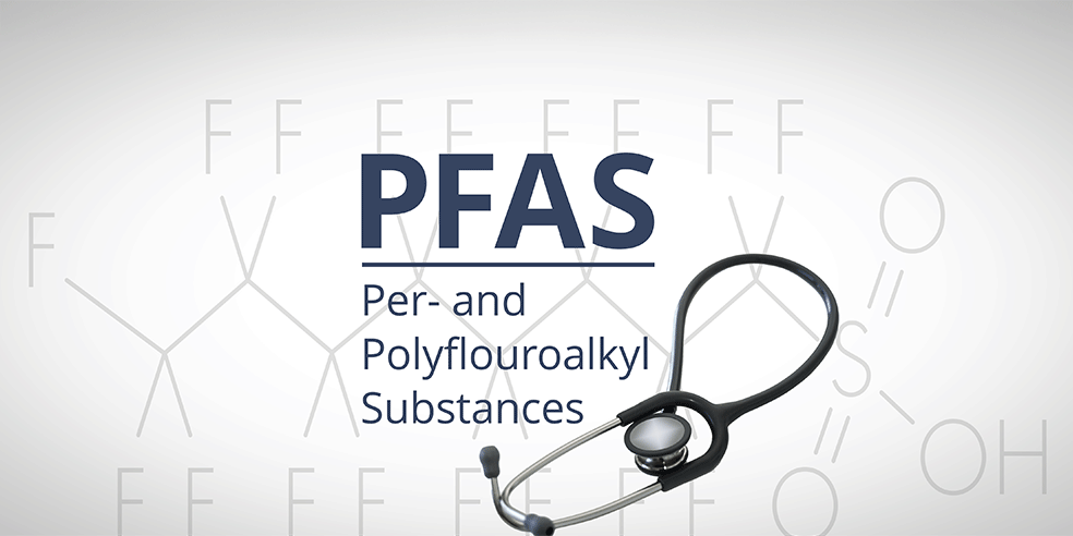 PFAS Grafik PFAS Moleküle mit Stethoskop
