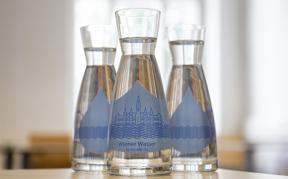Wasserkaraffen mit Aufkleber Wiener Wasser